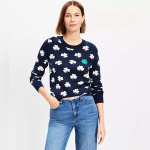 LOFT Navy Sweater with Clover Design